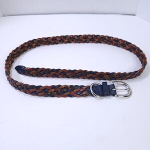 Vintage Braided All Leather Multicolor Belt XL 40" Colorful Red Green Brown Blue